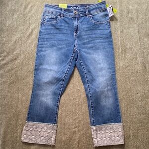Blue Denim Jeans with Patterned Cuffs